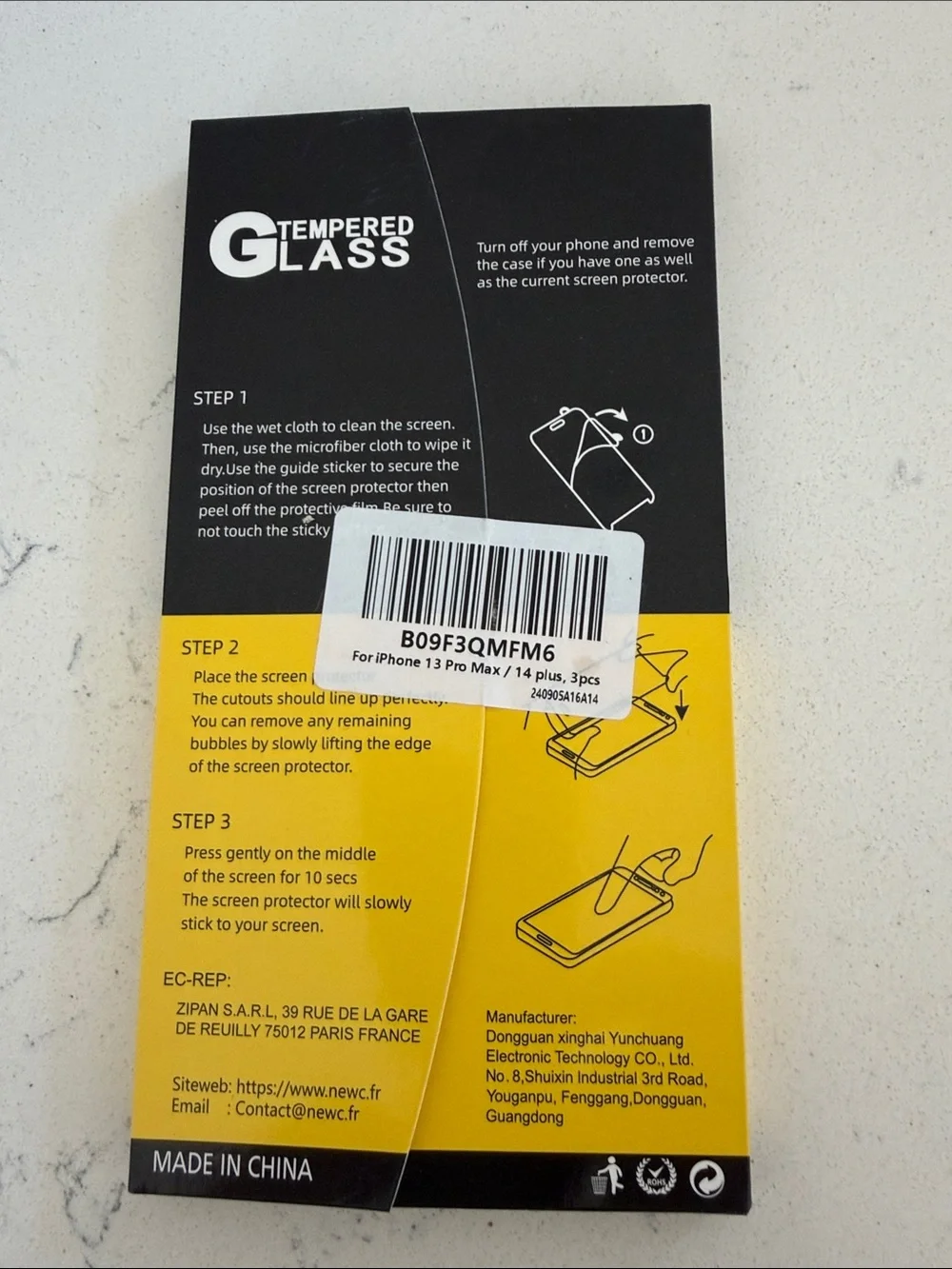 2 packs of NEW'C 9H Tempered Glass Screen Protector - Yellow/Black
